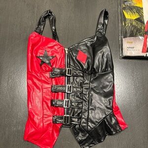 Red and Black Faux Leather Corset Top